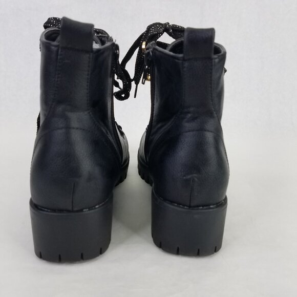 Chase + Chloe Storm Combat Boots Women 9 Black Block Heel Lug Sole Glitter Laces - Picture 4 of 15
